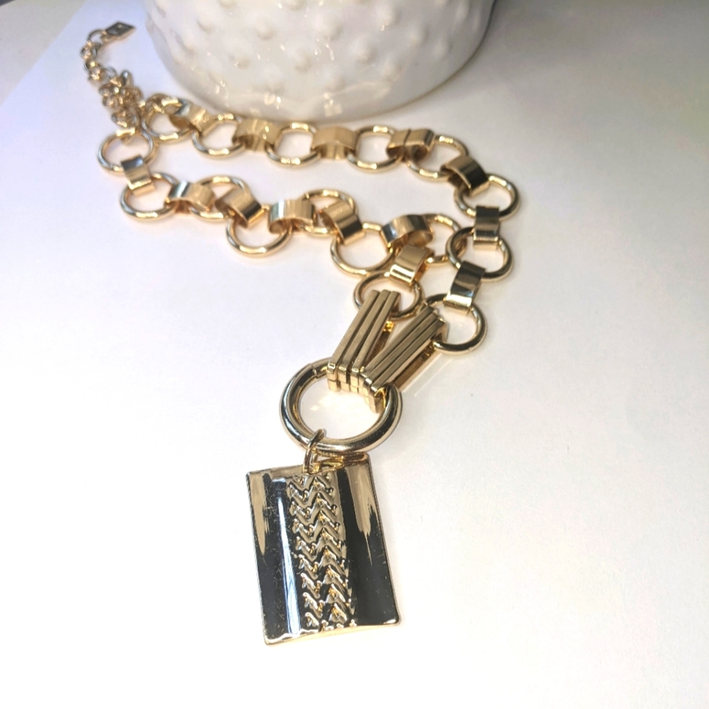 Dennijo Elisa Necklace Gold Plated Links Rectangular Pendant